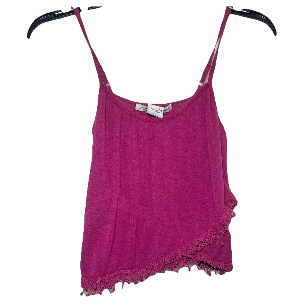 American Rag Pink Boho Tank Top Lace Trim Tassel Hem Flowy Junior Small